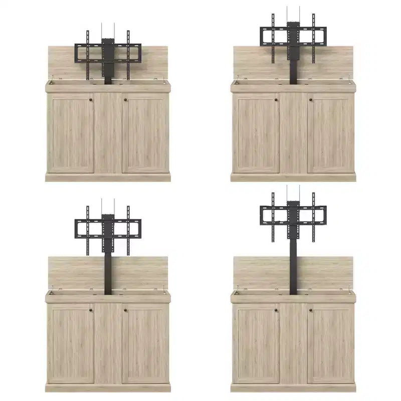 Meuble TV console de jeu Famapy avec élévateur caché, peut accueillir jusqu'à 50 écrans, rangement intégré, deux trous pour câbles, gain de place pour le jeu à domicile et le salon