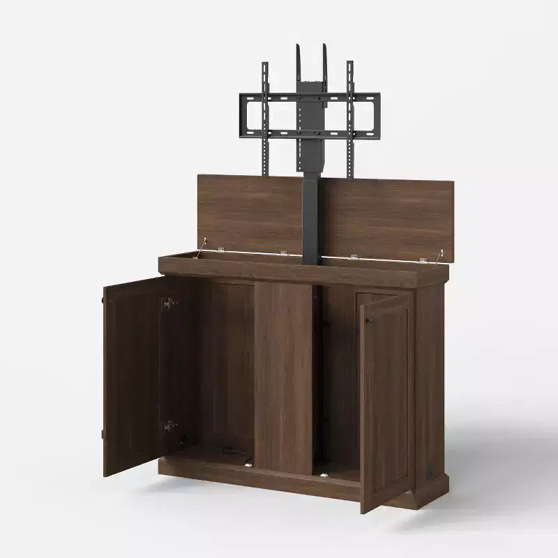 Meuble TV console de jeu Famapy avec élévateur caché, peut accueillir jusqu'à 50 écrans, rangement intégré, deux trous pour câbles, gain de place pour le jeu à domicile et le salon