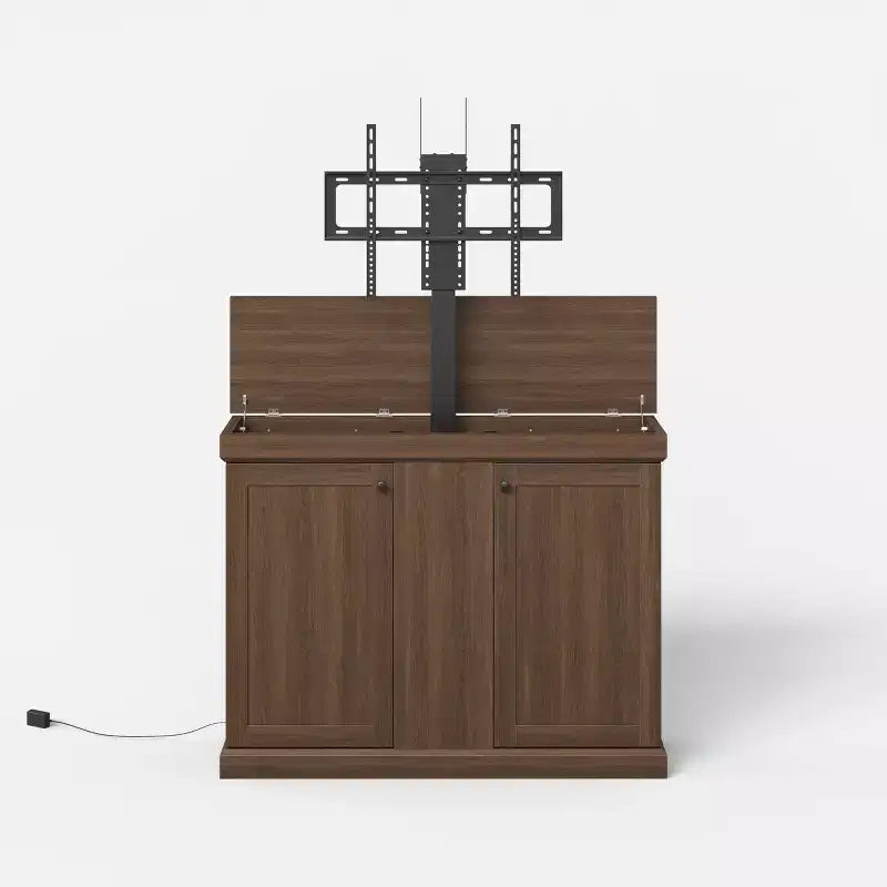 Meuble TV console de jeu Famapy avec élévateur caché, peut accueillir jusqu'à 50 écrans, rangement intégré, deux trous pour câbles, gain de place pour le jeu à domicile et le salon