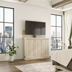 Meuble TV console de jeu Famapy avec élévateur caché, peut accueillir jusqu'à 50 écrans, rangement intégré, deux trous pour câbles, gain de place pour le jeu à domicile et le salon