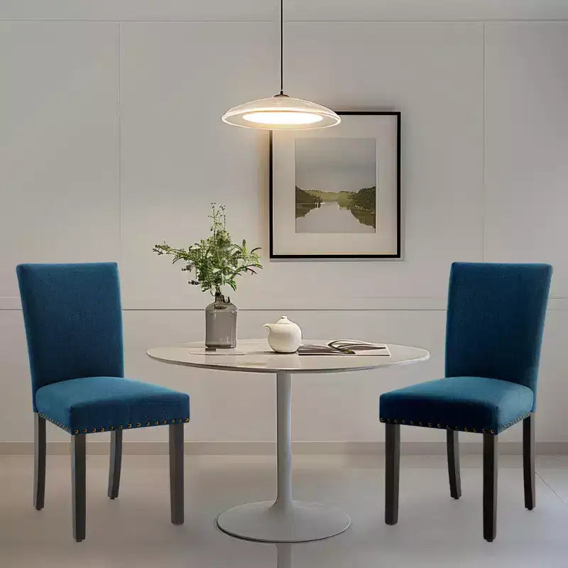 Lot de 2 chaises de salle à manger modernes, chaises de cuisine à dossier haut rembourrées avec pieds en bois robustes, chaises d'appoint en tissu de lin pour salle à manger et maison