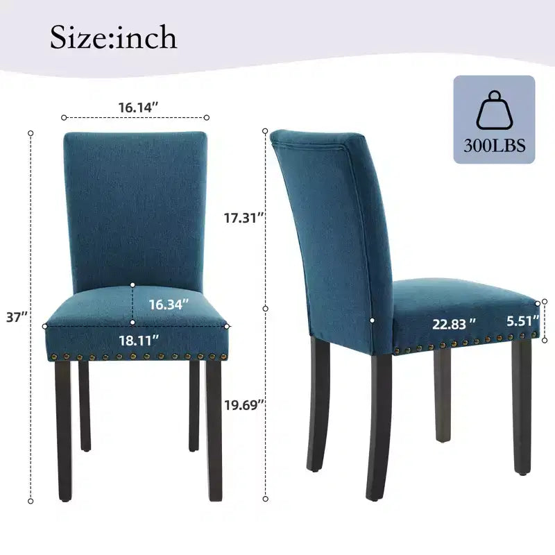 Lot de 2 chaises de salle à manger modernes, chaises de cuisine à dossier haut rembourrées avec pieds en bois robustes, chaises d'appoint en tissu de lin pour salle à manger et maison