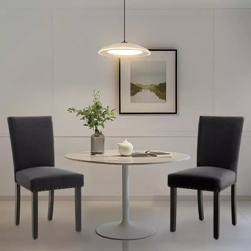 Lot de 2 chaises de salle à manger modernes, chaises de cuisine à dossier haut rembourrées avec pieds en bois robustes, chaises d'appoint en tissu de lin pour salle à manger et maison