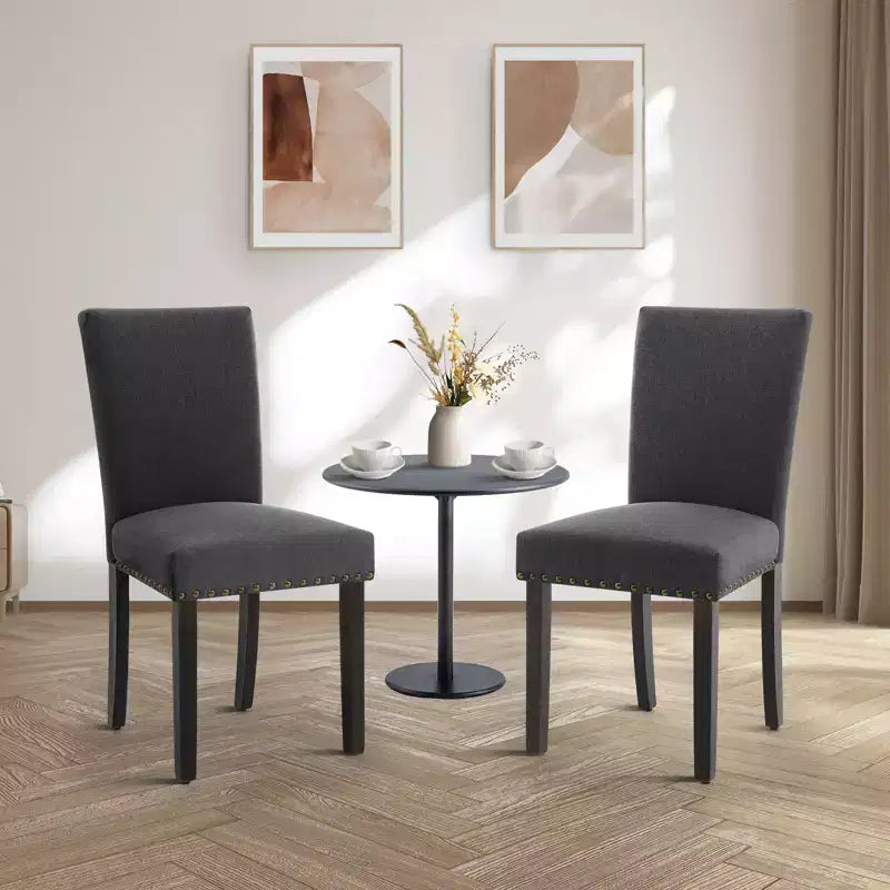 Lot de 2 chaises de salle à manger modernes, chaises de cuisine à dossier haut rembourrées avec pieds en bois robustes, chaises d'appoint en tissu de lin pour salle à manger et maison
