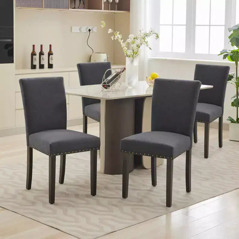 Lot de 2 chaises de salle à manger modernes, chaises de cuisine à dossier haut rembourrées avec pieds en bois robustes, chaises d'appoint en tissu de lin pour salle à manger et maison