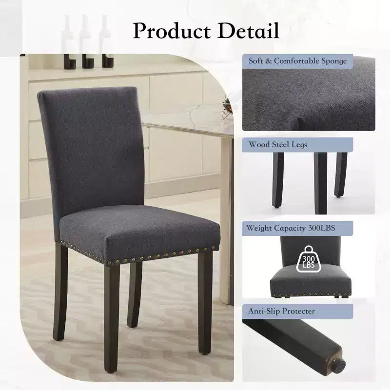 Lot de 2 chaises de salle à manger modernes, chaises de cuisine à dossier haut rembourrées avec pieds en bois robustes, chaises d'appoint en tissu de lin pour salle à manger et maison
