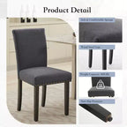 Lot de 2 chaises de salle à manger modernes, chaises de cuisine à dossier haut rembourrées avec pieds en bois robustes, chaises d'appoint en tissu de lin pour salle à manger et maison