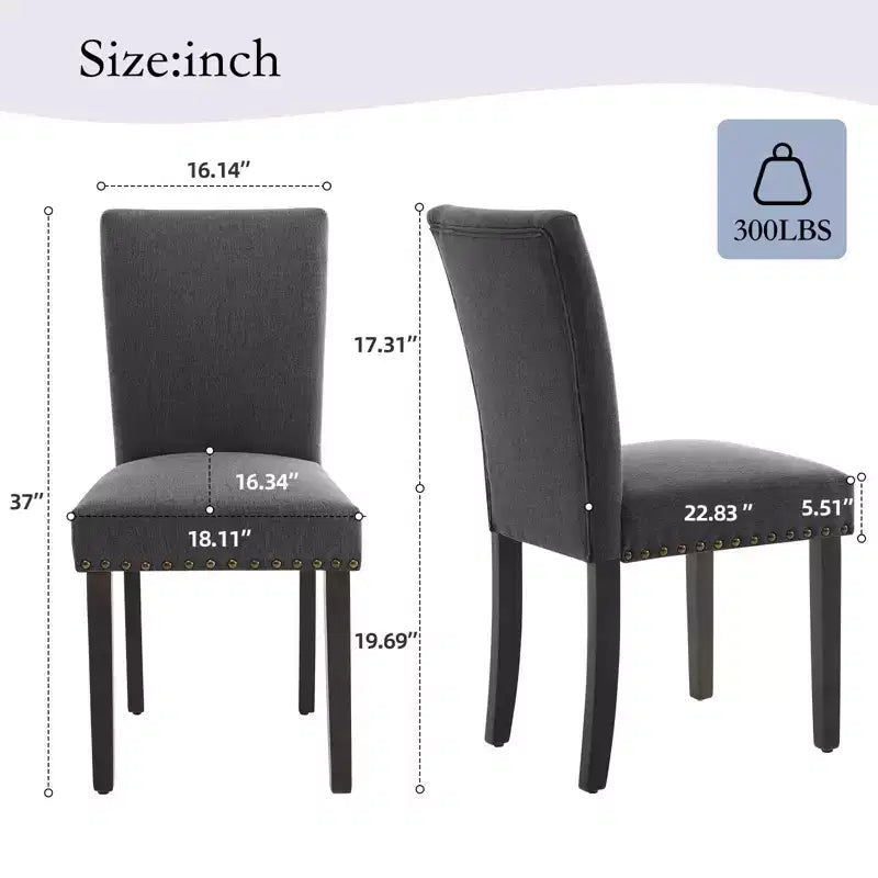 Lot de 2 chaises de salle à manger modernes, chaises de cuisine à dossier haut rembourrées avec pieds en bois robustes, chaises d'appoint en tissu de lin pour salle à manger et maison