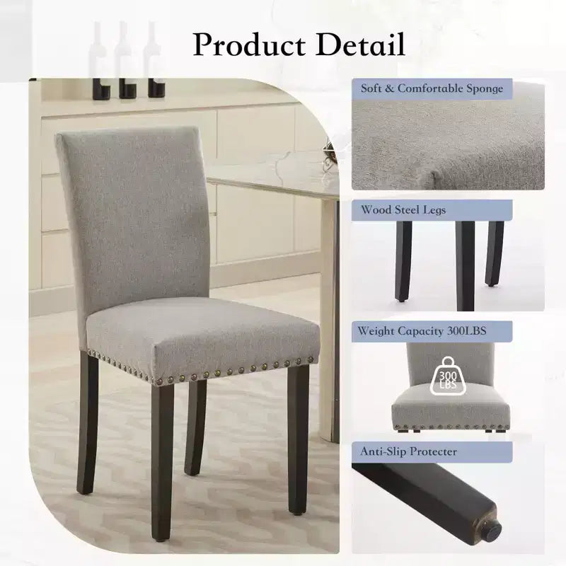 Lot de 2 chaises de salle à manger modernes, chaises de cuisine à dossier haut rembourrées avec pieds en bois robustes, chaises d'appoint en tissu de lin pour salle à manger et maison