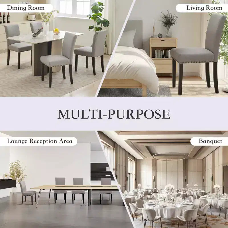 Lot de 2 chaises de salle à manger modernes, chaises de cuisine à dossier haut rembourrées avec pieds en bois robustes, chaises d'appoint en tissu de lin pour salle à manger et maison