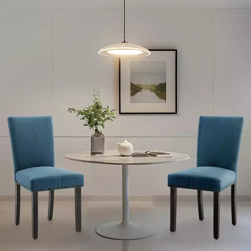 Lot de 2 chaises de salle à manger modernes, chaises de cuisine à dossier haut rembourrées avec pieds en bois robustes, chaises d'appoint en tissu de lin pour salle à manger et maison