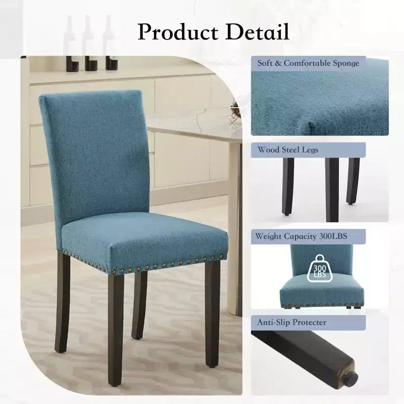 Lot de 2 chaises de salle à manger modernes, chaises de cuisine à dossier haut rembourrées avec pieds en bois robustes, chaises d'appoint en tissu de lin pour salle à manger et maison