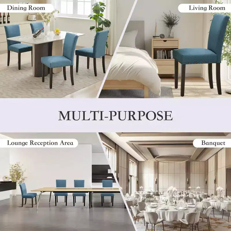 Lot de 2 chaises de salle à manger modernes, chaises de cuisine à dossier haut rembourrées avec pieds en bois robustes, chaises d'appoint en tissu de lin pour salle à manger et maison