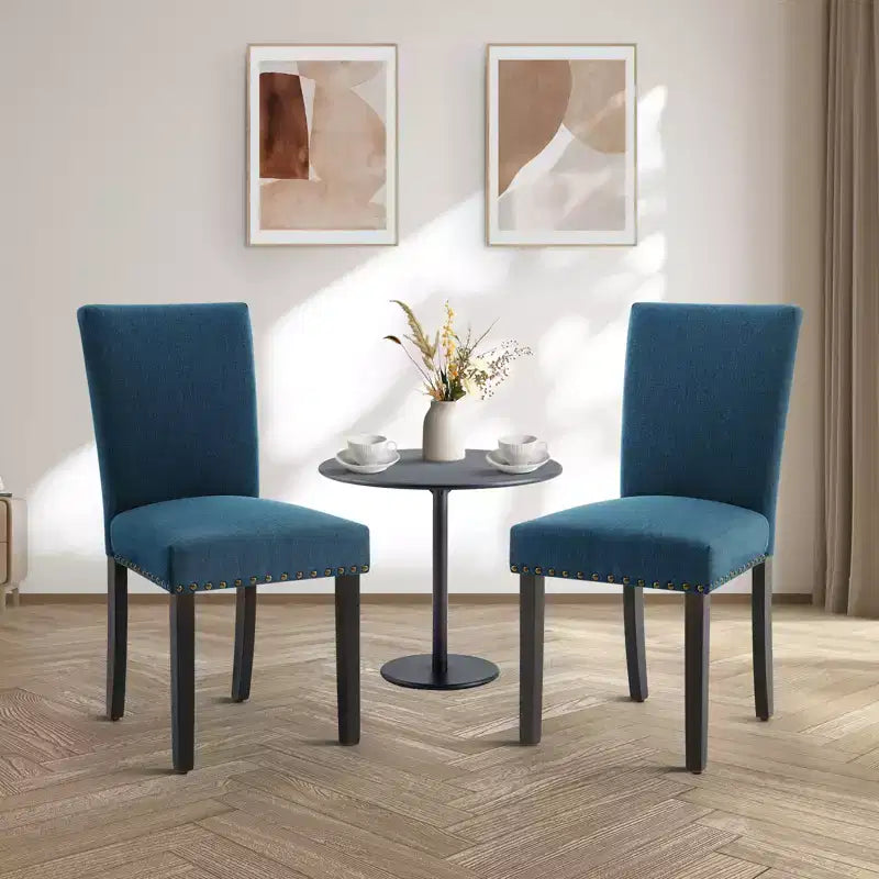 Lot de 2 chaises de salle à manger modernes, chaises de cuisine à dossier haut rembourrées avec pieds en bois robustes, chaises d'appoint en tissu de lin pour salle à manger et maison