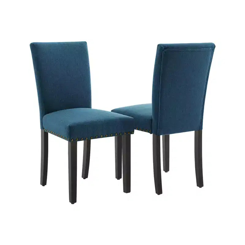 Lot de 2 chaises de salle à manger modernes, chaises de cuisine à dossier haut rembourrées avec pieds en bois robustes, chaises d'appoint en tissu de lin pour salle à manger et maison