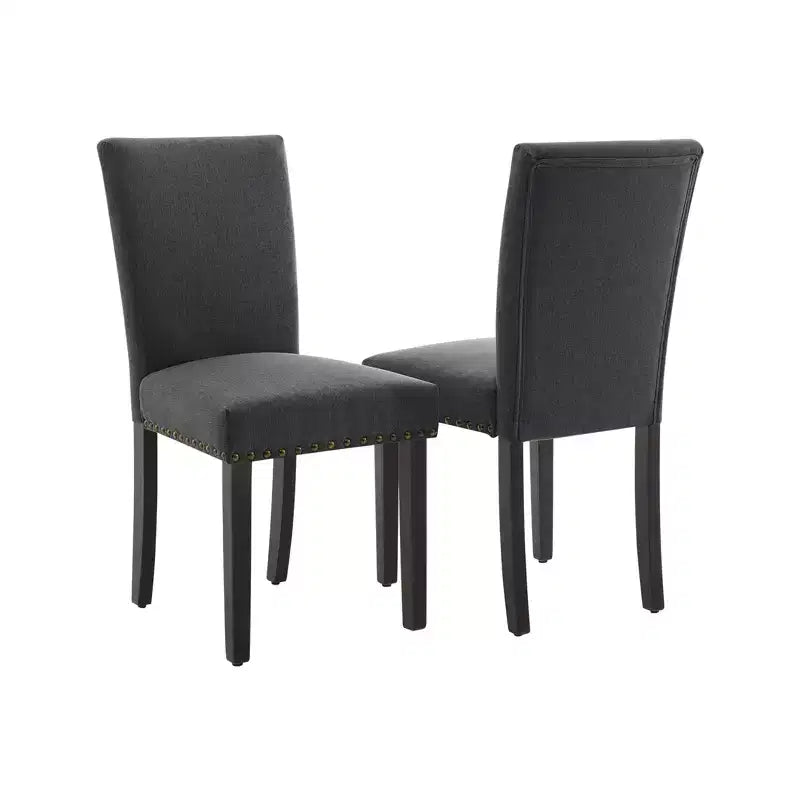 Lot de 2 chaises de salle à manger modernes, chaises de cuisine à dossier haut rembourrées avec pieds en bois robustes, chaises d'appoint en tissu de lin pour salle à manger et maison