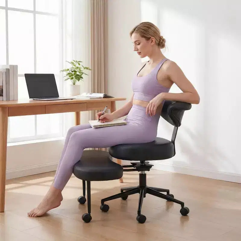 Chaise de bureau ergonomique pour s'asseoir en tailleur avec support lombaire, chaise de méditation pivotante à 360° avec roulettes