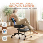 Chaise de bureau ergonomique pour s'asseoir en tailleur avec support lombaire, chaise de méditation pivotante à 360° avec roulettes