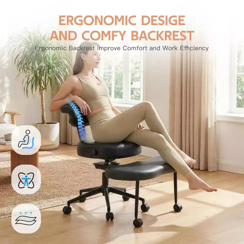 Chaise de bureau ergonomique pour s'asseoir en tailleur avec support lombaire, chaise de méditation pivotante à 360° avec roulettes