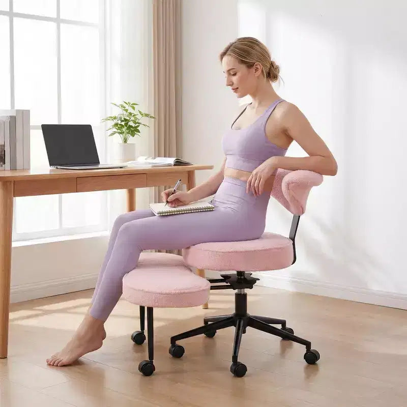 Chaise de bureau ergonomique pour s'asseoir en tailleur avec support lombaire, chaise de méditation pivotante à 360° avec roulettes
