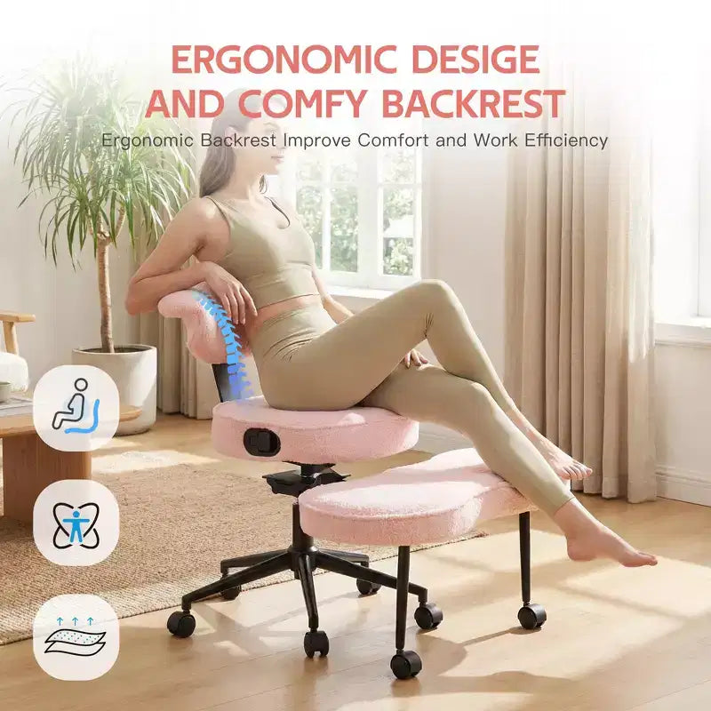 Chaise de bureau ergonomique pour s'asseoir en tailleur avec support lombaire, chaise de méditation pivotante à 360° avec roulettes