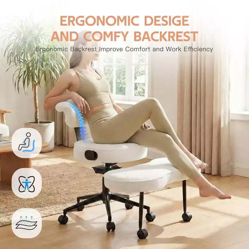 Chaise de bureau ergonomique pour s'asseoir en tailleur avec support lombaire, chaise de méditation pivotante à 360° avec roulettes