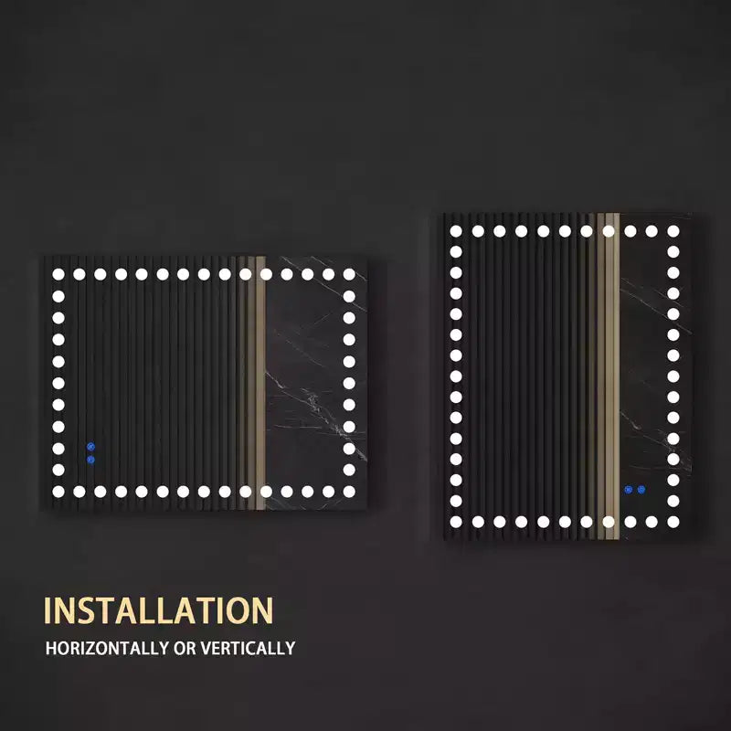 Miroir de salle de bain LED 40x32 - Anti-buée avec lumières 3 couleurs, installation horizontale/verticale, miroir de courtoisie étanche