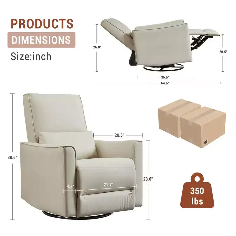 Fauteuil Inclinable, Berçant et Pivotant Manuel, avec Support Lombaire et Accoudoirs, pour Chambre de Bébé, Salon, Chambre à Coucher