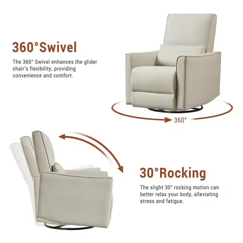 Fauteuil Inclinable, Berçant et Pivotant Manuel, avec Support Lombaire et Accoudoirs, pour Chambre de Bébé, Salon, Chambre à Coucher