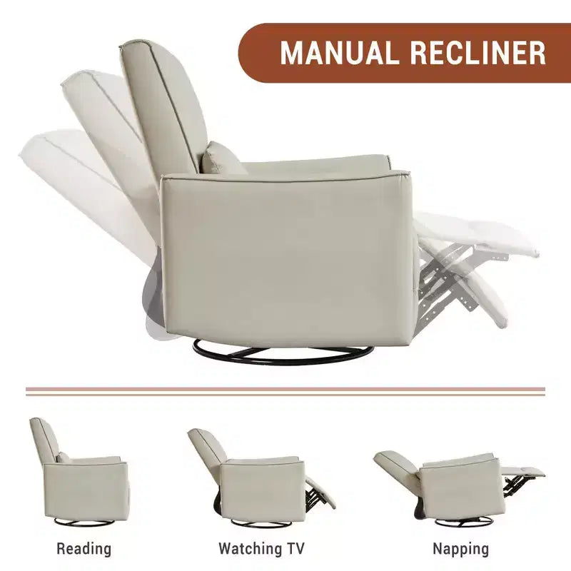 Fauteuil Inclinable, Berçant et Pivotant Manuel, avec Support Lombaire et Accoudoirs, pour Chambre de Bébé, Salon, Chambre à Coucher
