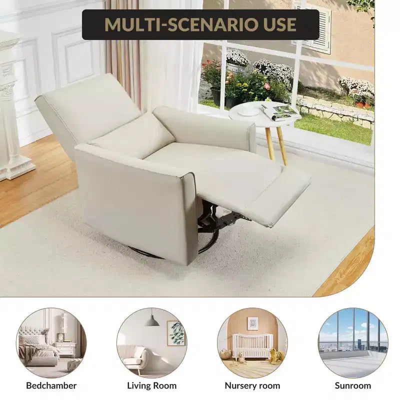 Fauteuil Inclinable, Berçant et Pivotant Manuel, avec Support Lombaire et Accoudoirs, pour Chambre de Bébé, Salon, Chambre à Coucher