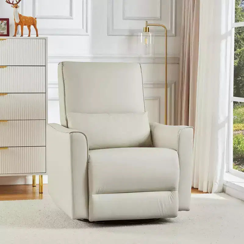 Fauteuil Inclinable, Berçant et Pivotant Manuel, avec Support Lombaire et Accoudoirs, pour Chambre de Bébé, Salon, Chambre à Coucher