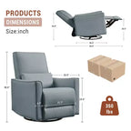 Fauteuil Inclinable, Berçant et Pivotant Manuel, avec Support Lombaire et Accoudoirs, pour Chambre de Bébé, Salon, Chambre à Coucher