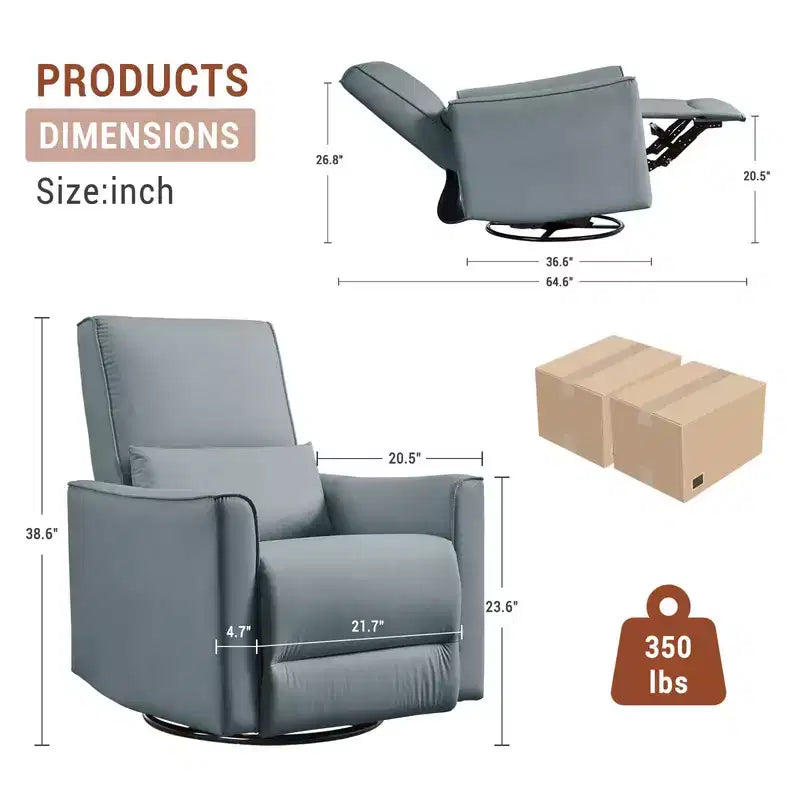 Fauteuil Inclinable, Berçant et Pivotant Manuel, avec Support Lombaire et Accoudoirs, pour Chambre de Bébé, Salon, Chambre à Coucher