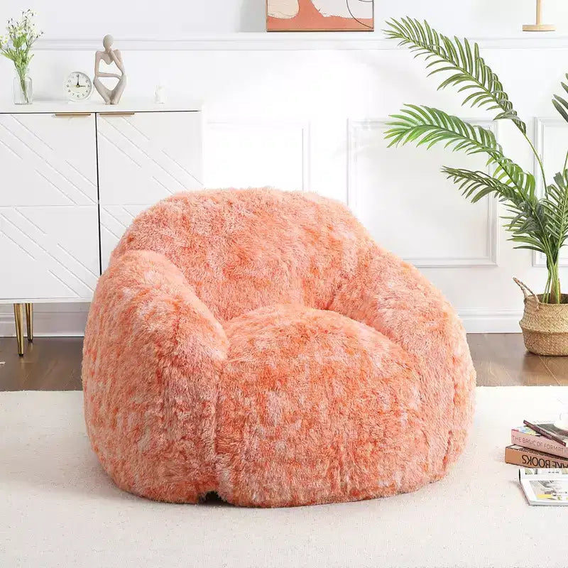 Soft faux fur beanbag with armrests  Lounge chair with foam filling, comfortable for bedroom, living room, reading & gaming  Orange