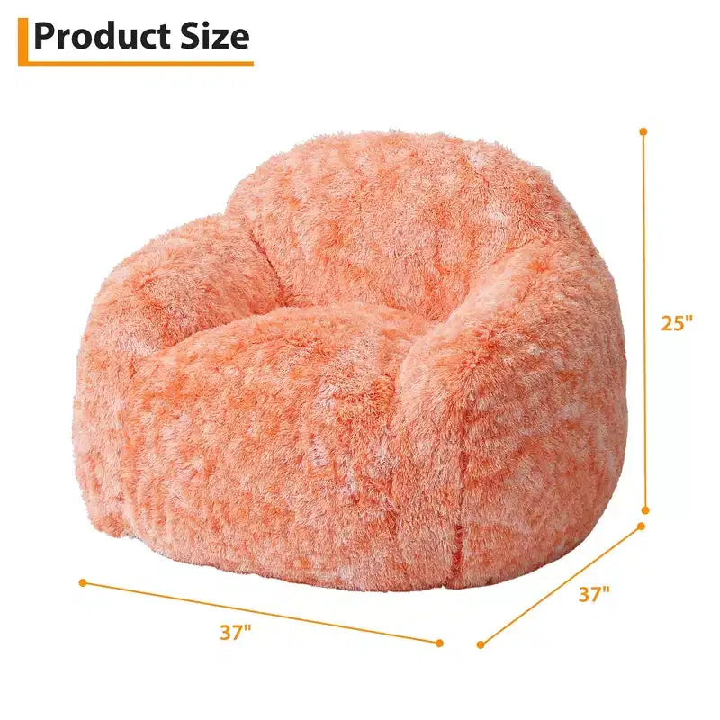 Pouf géant en fausse fourrure douce avec accoudoirs  Fauteuil de salon avec rembourrage en mousse, confortable pour la chambre, le salon, la lecture et les jeux  Orange