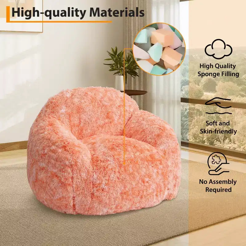 Pouf géant en fausse fourrure douce avec accoudoirs  Fauteuil de salon avec rembourrage en mousse, confortable pour la chambre, le salon, la lecture et les jeux  Orange