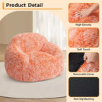 Pouf géant en fausse fourrure douce avec accoudoirs  Fauteuil de salon avec rembourrage en mousse, confortable pour la chambre, le salon, la lecture et les jeux  Orange