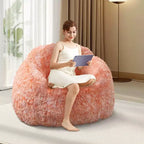 Pouf géant en fausse fourrure douce avec accoudoirs  Fauteuil de salon avec rembourrage en mousse, confortable pour la chambre, le salon, la lecture et les jeux  Orange