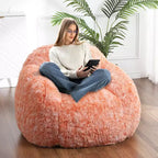 Pouf géant en fausse fourrure douce avec accoudoirs  Fauteuil de salon avec rembourrage en mousse, confortable pour la chambre, le salon, la lecture et les jeux  Orange