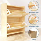 Meuble à chaussures en rotin avec 2 tiroirs basculants, armoire à chaussures en bois naturel pour entrée, couloir ou salon
