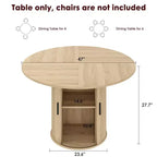 Table de salle à manger ronde 47" pour 4 personnes, étagère de rangement à 2 niveaux et porte coulissante en bois, table à dîner de cuisine pour la maison, la salle à manger et le salon