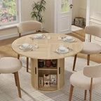 Table de salle à manger ronde 47" pour 4 personnes, étagère de rangement à 2 niveaux et porte coulissante en bois, table à dîner de cuisine pour la maison, la salle à manger et le salon