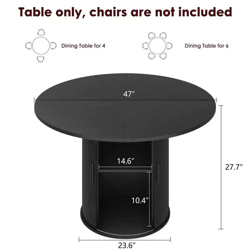 Table de salle à manger ronde 47" pour 4 personnes, étagère de rangement à 2 niveaux et porte coulissante en bois, table à dîner de cuisine pour la maison, la salle à manger et le salon
