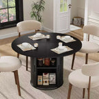 Table de salle à manger ronde 47" pour 4 personnes, étagère de rangement à 2 niveaux et porte coulissante en bois, table à dîner de cuisine pour la maison, la salle à manger et le salon