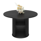 Table de salle à manger ronde 47" pour 4 personnes, étagère de rangement à 2 niveaux et porte coulissante en bois, table à dîner de cuisine pour la maison, la salle à manger et le salon
