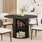 47 Round Dining Table for 4 People, 2-Tier Storage Shelf & Wooden Slide Door, Kitchen Dinner Table for Home, Dining & Living Room