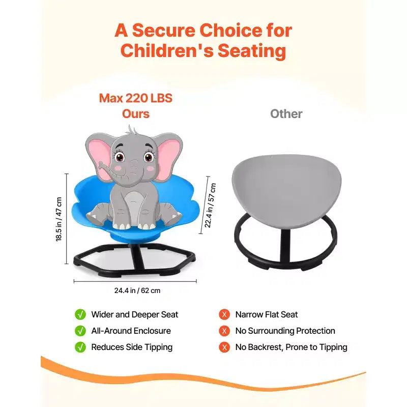 Chaise Pivotante pour Enfants VEVOR, Capacité 100 kg, Chaise Tournante Sensorielle Cylindrique avec Base Métallique Antidérapante, Siège Rotatif pour Tout-petits, Bleu