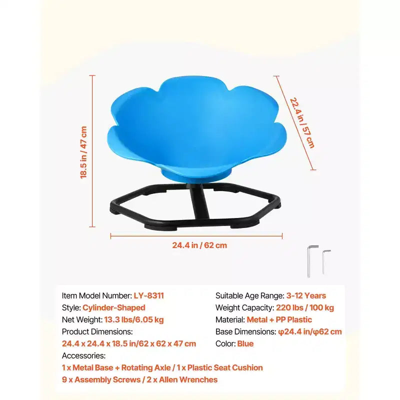 Chaise Pivotante pour Enfants VEVOR, Capacité 100 kg, Chaise Tournante Sensorielle Cylindrique avec Base Métallique Antidérapante, Siège Rotatif pour Tout-petits, Bleu