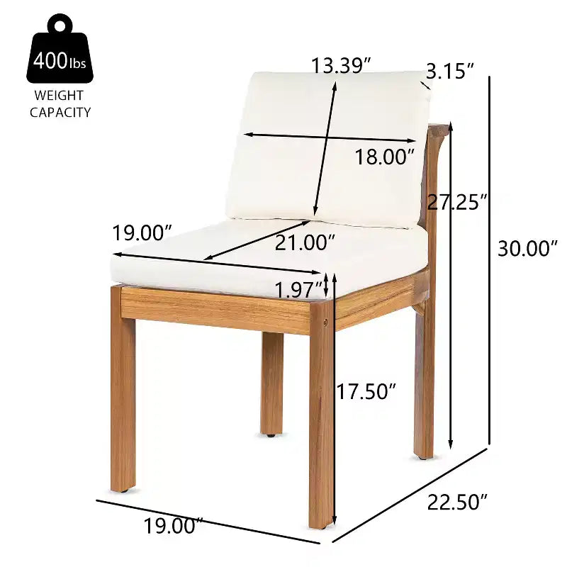 Chaises de salle à manger sans accoudoirs Christopher Knight Home Grayson en bois d'acacia moderne pour patio avec coussins